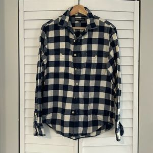 J. Crew Mercantile Factory Blue and White Buffalo Check Flannel Shirt Small